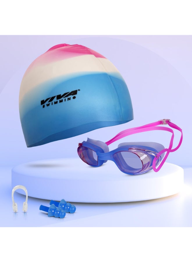VIVA SWIMMING Combo 616 Swimming Goggles & Swimming Cap, 2 Ear Plug with Nose Clip Swimming Kit - Image 4